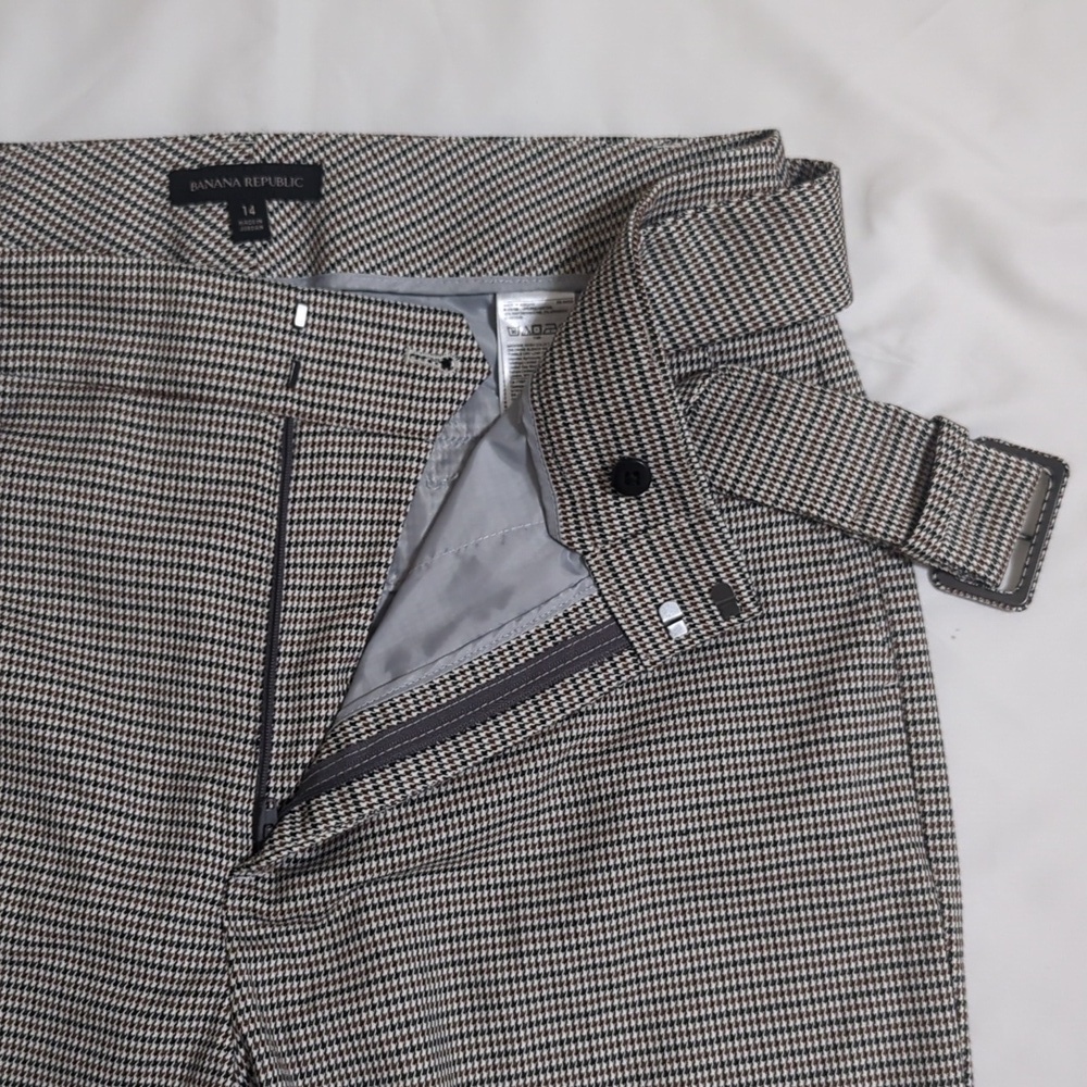 Banana Republic Houndstooth Belted Wide Leg Pants, Color White/Brown/Black Sz14 - Picture 9 of 12